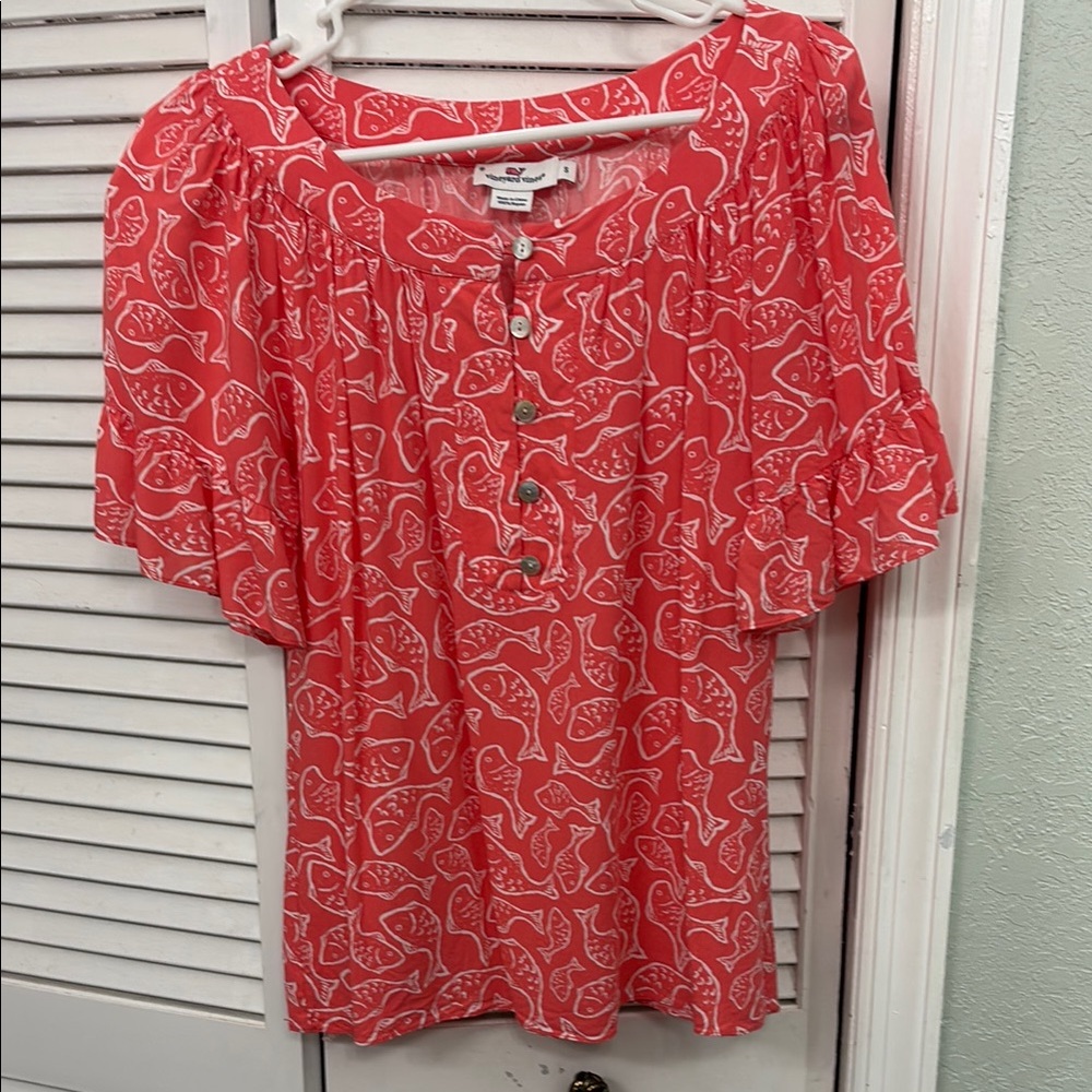 Vineyard Vines Pink Ruffled Blouse